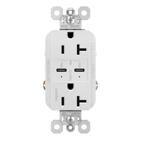 Legrand radiant 20 Ampere Tamper Resistant Electrical Outlet with 2 USB Type C Ports White