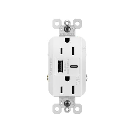 Legrand radiant 15 Ampere Spec Grade Tamper Resistant Weather Resistant Electrical Outlet with Ultra-Fast USB-C Charging Ports White