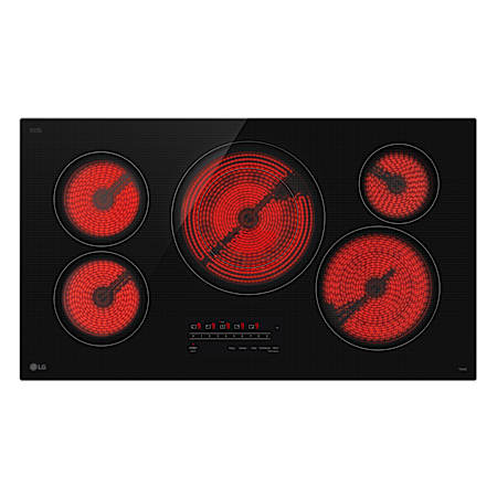 LG 36 Inch Wide 5 Burner Electric Cooktop with UltraHeat™ and LG ThinQ App Capability Black Glass
