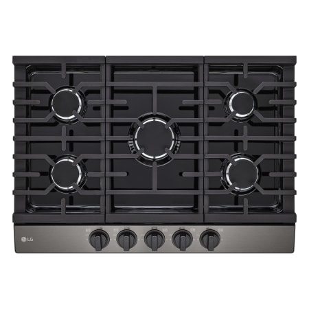 LG 30 Inch Wide 5 Burner Natural Gas Cooktop with Top Mounted Controls and Continuous Cast-Iron Grates Black Stainless Steel