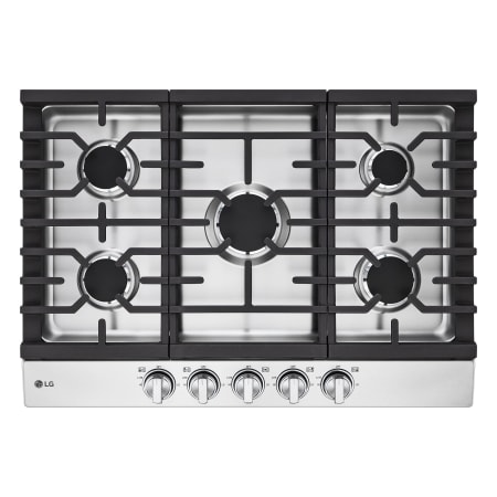 LG 30 Inch Wide 5 Burner Natural Gas Cooktop with Top Mounted Controls and Continuous Cast-Iron Grates Stainless Steel