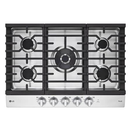 LG 30 Inch Wide 5 Burner Natural Gas Cooktop with Continuous Cast-Iron Grates and Top Mounted Controls Stainless Steel