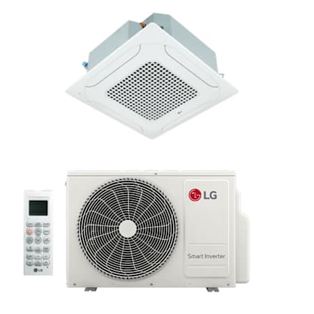 LG 11.1K BTU Cooling 21.5 SEER2 One Zone Ceiling Cassette Mini Split Package with Inverter Technology and Gold Fin Protection White