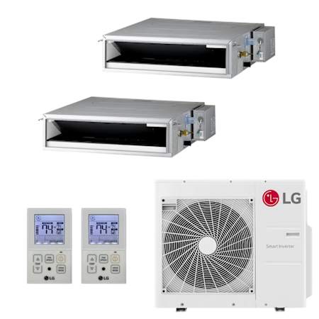 LG 18K BTU Cooling 17 SEER2 Two Zone Concealed Duct Mini Split Package with 9K + 9K Indoor Units White
