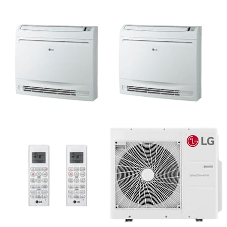 LG 18K BTU Cooling 20 SEER2 Two Zone Floor Console Mini Split Package with 9K + 9K Indoor Units White