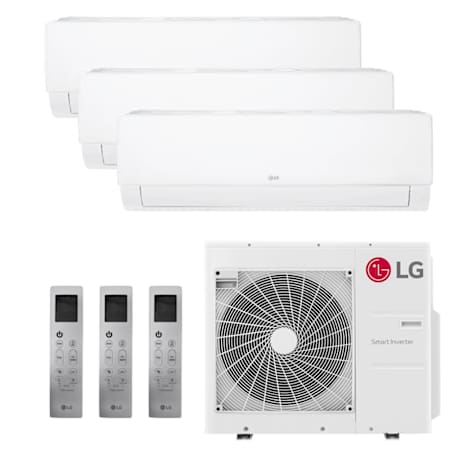LG 28.4K BTU Cooling 20 SEER2 Three Zone Wall Mount Mini Split Package with Inverter Technology and Integrated Base Pan Heater White