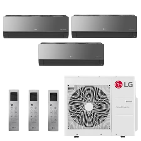 LG 28.4K BTU Cooling 20 SEER2 Three Zone Wall Mount Mini Split Package with Inverter Technology and Automated Operation Smoked Charcoal