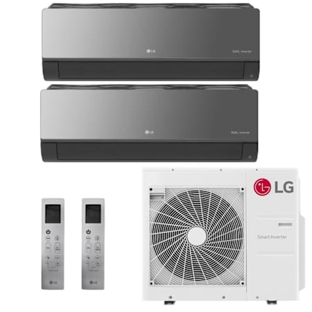 LG 28.4K BTU Cooling 20 SEER2 Two Zone Wall Mount Mini Split Package with Inverter Technology and Integrated Base Pan Heater Smoked Charcoal