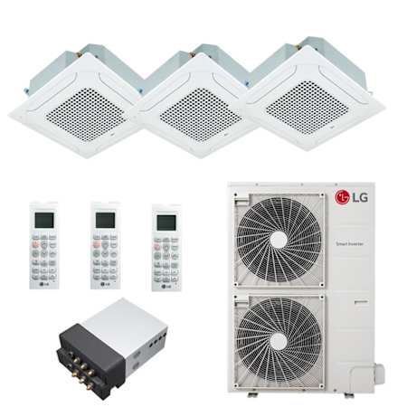 LG 36K BTU Cooling 22 SEER2 Three Zone Ceiling Cassette Mini Split Package with 7K + 7K + 18K Indoor Units White