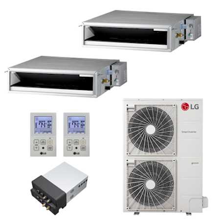 LG 36K BTU Cooling 19 SEER2 Two Zone Concealed Duct Mini Split Package with 18K + 18K Indoor Units White