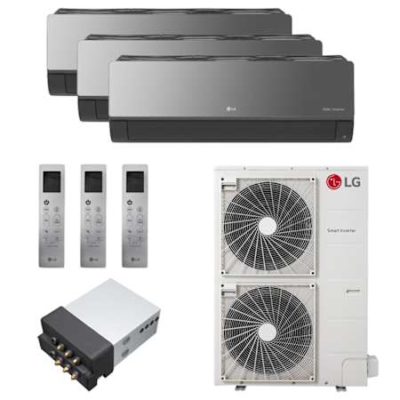 LG 36K BTU Cooling 22 SEER2 Three Zone Wall Mount Mini Split Package with Enhanced Connectivity and Dehumidify Smoked Charcoal