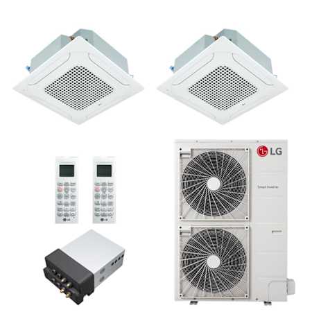 LG 36K BTU Cooling 22 SEER2 Two Zone Ceiling Cassette Mini Split Package with 12K + 18K Indoor Units White