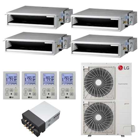 LG 42K BTU Cooling / 48K BTU Heating 19 SEER2 Four Zone Concealed Duct Mini Split System with (2) 9K and (2) 12K BTU Indoor Units White