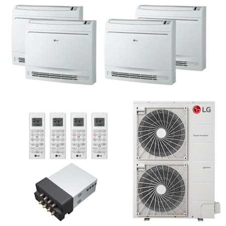 LG 42K BTU Cooling 21.5 SEER2 Four Zone Floor Console Mini Split Package with 9K + 9K + 15K + 15K Indoor Units White