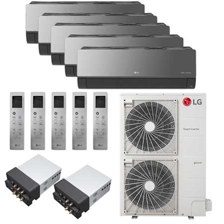 LG 42K BTU Cooling 21.5 SEER2 Five Zone Wall Mount Mini Split Package with Smoked Charcoal 9k + 9k + 9k + 12k + 12k Indoor Units Smoked Charcoal