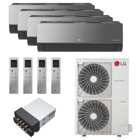 LG 42K BTU Cooling 21.5 SEER2 Four Zone Wall Mount Mini Split Package with Smoked Charcoal 9k + 9k + 9k + 9k Indoor Units Smoked Charcoal