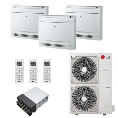 LG 42K BTU Cooling 21.5 SEER2 Three Zone Floor Console Mini Split Package with 9K + 15K + 15K Indoor Units White