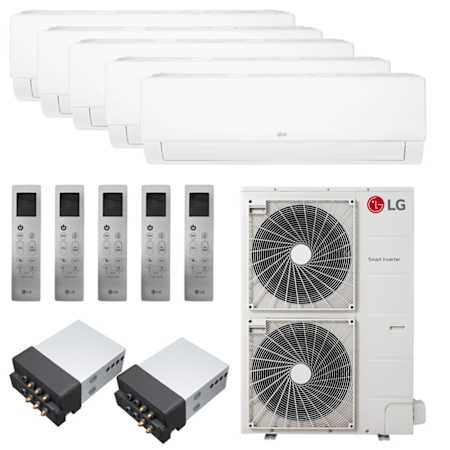 LG 48K BTU Cooling 20.5 SEER2 Five Zone Wall Mount Mini Split Package with LGRED 9k + 9k + 9k + 9k + 12k Indoor Units White
