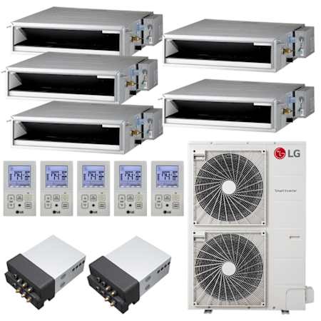 LG 48K BTU Cooling 18.5 SEER2 Five Zone Concealed Duct Mini Split Package with 12K + 12K + 12K + 12K + 12K Indoor Units White
