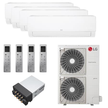 LG 48K BTU Cooling 20.5 SEER2 Four Zone Wall Mount Mini Split Package with LGRED 7k + 15k + 15k + 18k Indoor Units White