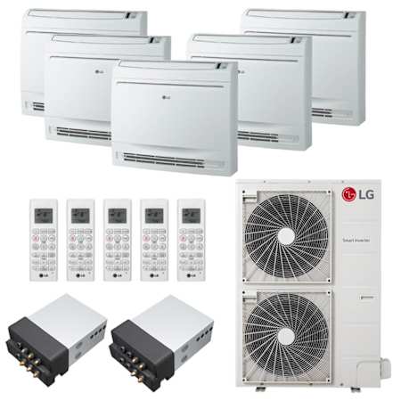 LG 48K BTU Cooling 20.5 SEER2 Five Zone Floor Console Mini Split Package with LGRED 9K + 12K + 12K + 12K + 15K Indoor Units White