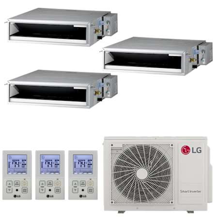 LG 24K BTU Cooling / 24.6K BTU Heating 18.5 SEER2 Three Zone Concealed Duct Mini Split System with (2) 9K and (1) 12K BTU Indoor Units White