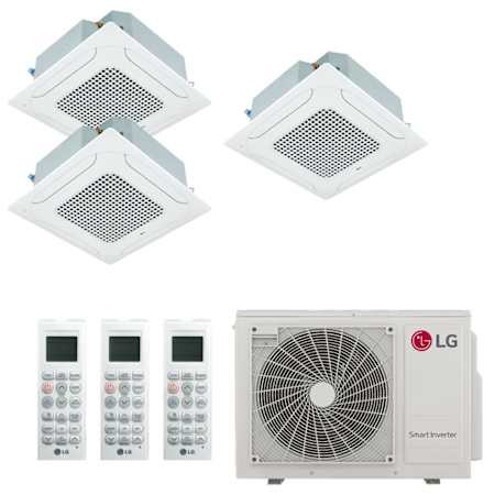 LG 24K BTU Cooling 22.5 SEER2 Three Zone Ceiling Cassette Mini Split Package with 9K + 9K + 12K Indoor Units White