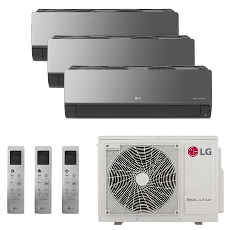 LG 24K BTU Cooling 22.5 SEER2 Three Zone Wall Mount Mini Split Package with Smoked Charcoal 9k + 9k + 9k Indoor Units Smoked Charcoal