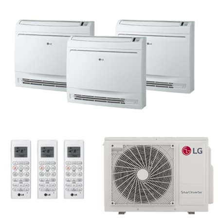 LG 24K BTU Cooling 22.5 SEER2 Three Zone Floor Console Mini Split Package with 9K + 9K + 9K Indoor Units White