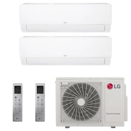 LG 24K BTU Cooling 22.5 SEER2 Two Zone Wall Mount Mini Split Package with 9k + 12k Indoor Units White