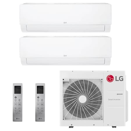 LG 30K BTU Cooling 22 SEER2 Two Zone Wall Mount Mini Split Package with 15k + 18k Indoor Units White