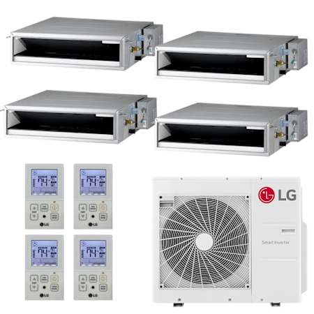 LG 32.8K BTU Cooling 18 SEER2 Four Zone Concealed Duct Mini Split Package with 9K + 9K + 12K + 12K Indoor Units White