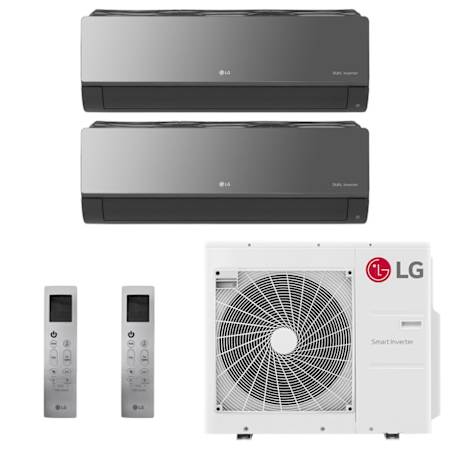LG 32.8K BTU Cooling 21.5 SEER2 Two Zone Wall Mount Mini Split Package with Smoked Charcoal 18k + 18k Indoor Units Smoked Charcoal