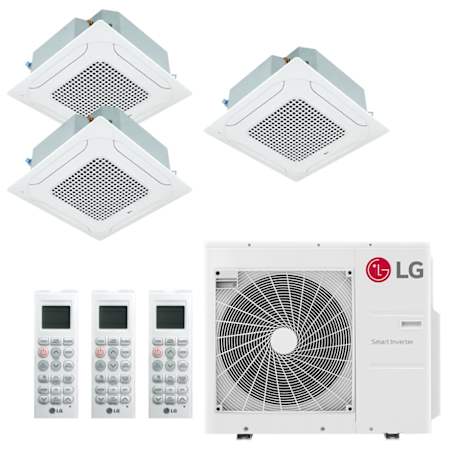 LG 32.8K BTU Cooling 21.5 SEER2 Three Zone Ceiling Cassette Mini Split Package with 9K + 9K + 12K Indoor Units White
