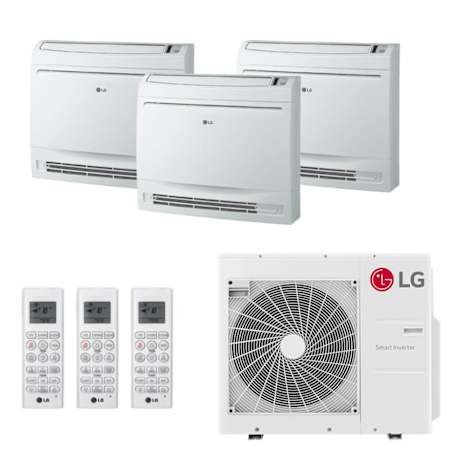 LG 32.8K BTU Cooling 21.5 SEER2 Three Zone Floor Console Mini Split Package with 9K + 9K + 12K Indoor Units White