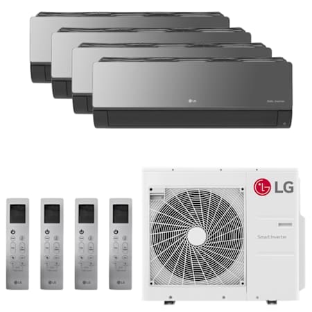 LG 32.8K BTU Cooling 21.5 SEER2 Four Zone Wall Mount Mini Split Package with Smoked Charcoal 9k + 9k + 9k + 18k Indoor Units Smoked Charcoal