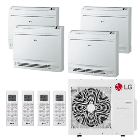 LG 32.8K BTU Cooling 21.5 SEER2 Four Zone Floor Console Mini Split Package with 9K + 9K + 9K + 12K Indoor Units White