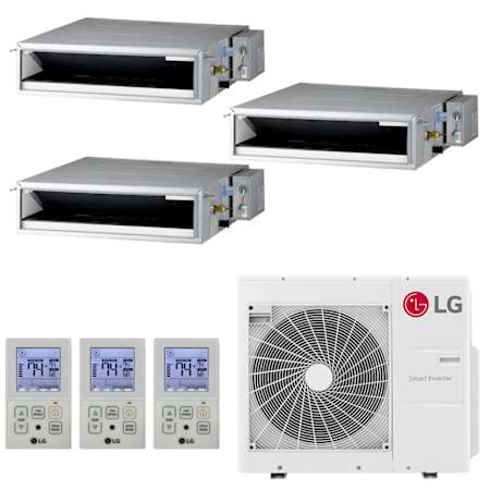 LG 32.8K BTU Cooling / 36K BTU Heating 18 SEER2 Three Zone Concealed Duct Mini Split System with (1) 9K and (2) 12K BTU Indoor Units White