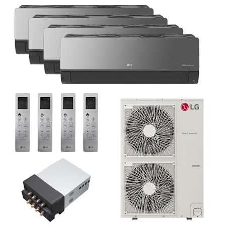 LG 48K BTU Cooling 20.5 SEER2 Four Zone Wall Mount Mini Split Package with Smoked Charcoal 9k + 9k + 9k + 18k Indoor Units Smoked Charcoal