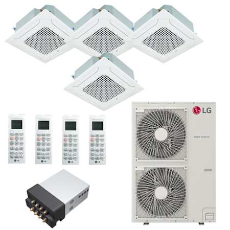 LG 48K BTU Cooling 20.5 SEER2 Four Zone Ceiling Cassette Mini Split Package with 9K + 9K + 9K + 12K Indoor Units White
