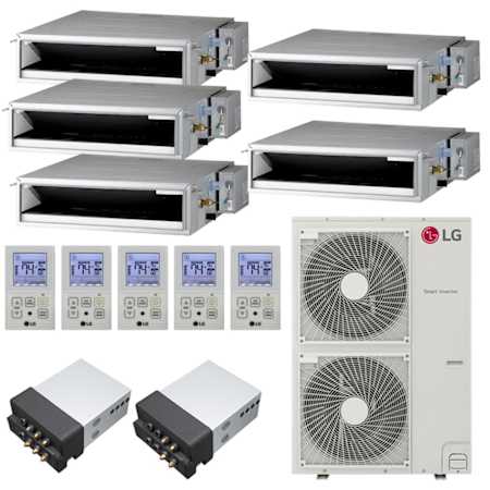 LG 48K BTU Cooling 19 SEER2 Five Zone Concealed Duct Mini Split Package with 9K + 12K + 12K + 12K + 12K Indoor Units White