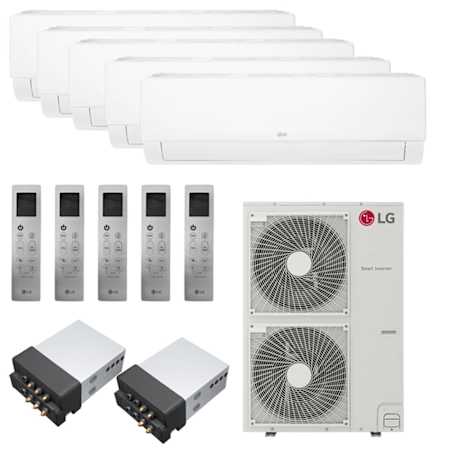 LG 50.5K BTU Cooling 20.6 SEER2 Five Zone Wall Mount Mini Split Package with 9k + 9k + 12k + 15k + 24k Indoor Units White