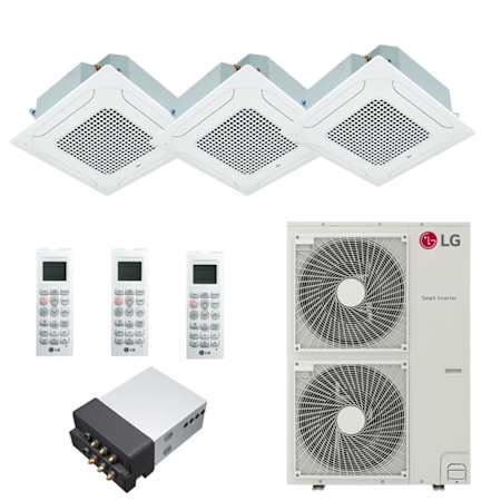 LG 50.5K BTU Cooling / 58K BTU Heating 20.6 SEER2 Three Zone Ceiling Cassette Mini Split System with (3) 18K BTU Indoor Units White
