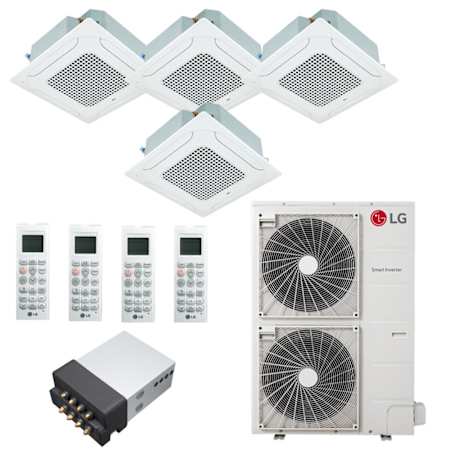 LG 56K BTU Cooling 20.5 SEER2 Four Zone Ceiling Cassette Mini Split Package with 9K + 9K + 18K + 18K Indoor Units White