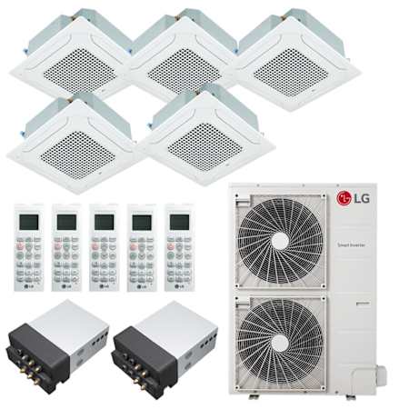 LG 56K BTU Cooling 20.5 SEER2 Five Zone Ceiling Cassette Mini Split Package with 12K + 12K + 18K + 18K + 18K Indoor Units White