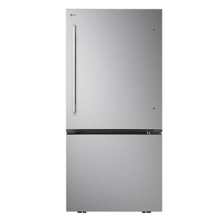 LG 33 Inch Wide 24 Cu. Ft. Fingerprint Resistant Bottom Freezer Refrigerator with Crisper Drawers and IcePlus™ Stainless Steel