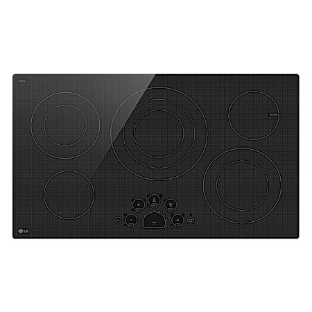 LG 36 Inch Wide 5 Burner Electric Cooktop with UltraHeat™ and SmoothTouch® Glass Black Glass