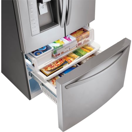 Freezer Drawer Open Showing Three Levels