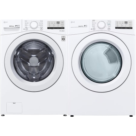 LG 27 Inch Wide 4.5 Cu. Ft. Front Load Washer and 7.4 Cu. Ft. Front Load Gas Dryer Laundry Pair with 6Motion Technology and FlowSense White