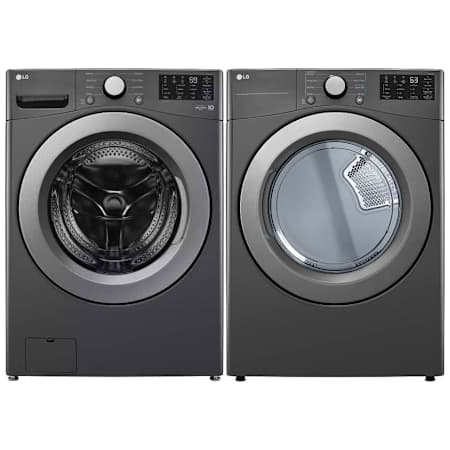 LG 27 Inch Wide 5 Cu. Ft. Front Load Washer and 27 Inch Wide 7.4 Cu. Ft. Electric Dryer Laundry Pair Middle Black